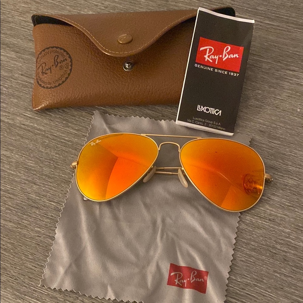 Ray-Ban Gold Aviator Sunglasses orange lenses